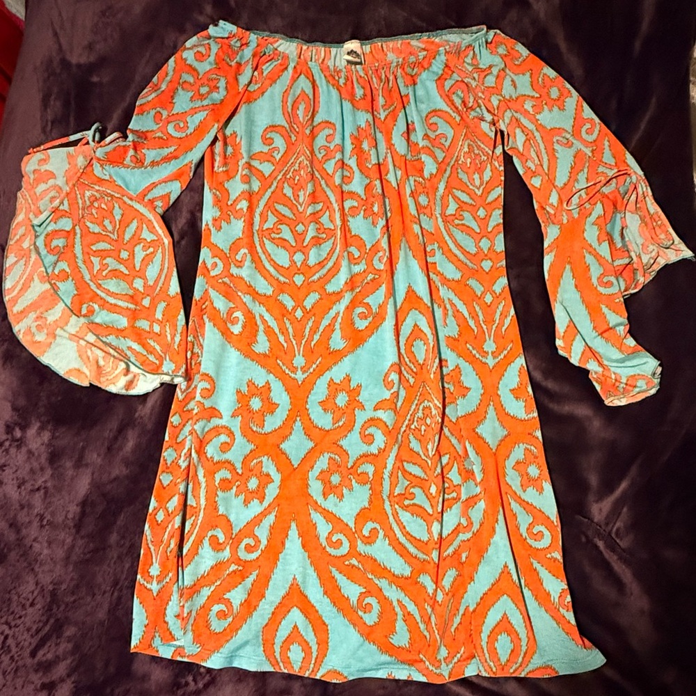 2B Together Orange and Teal Patterned Dress SIZE MEDIUM